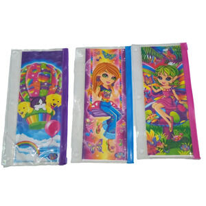 Vintage Lisa Frank Pencil Pouch 3 Ring Binder Colorful Plastic 1990s Lot Of 3